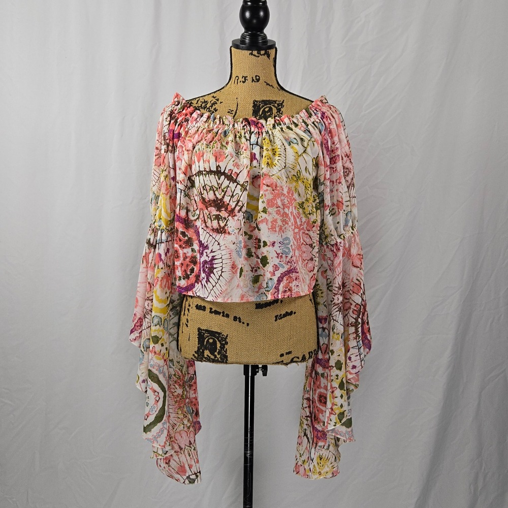 Live 4 Truth Women's Floral Cottagecore Off Shoulder Top L Bell Sleeve Boho - Picture 1 of 10